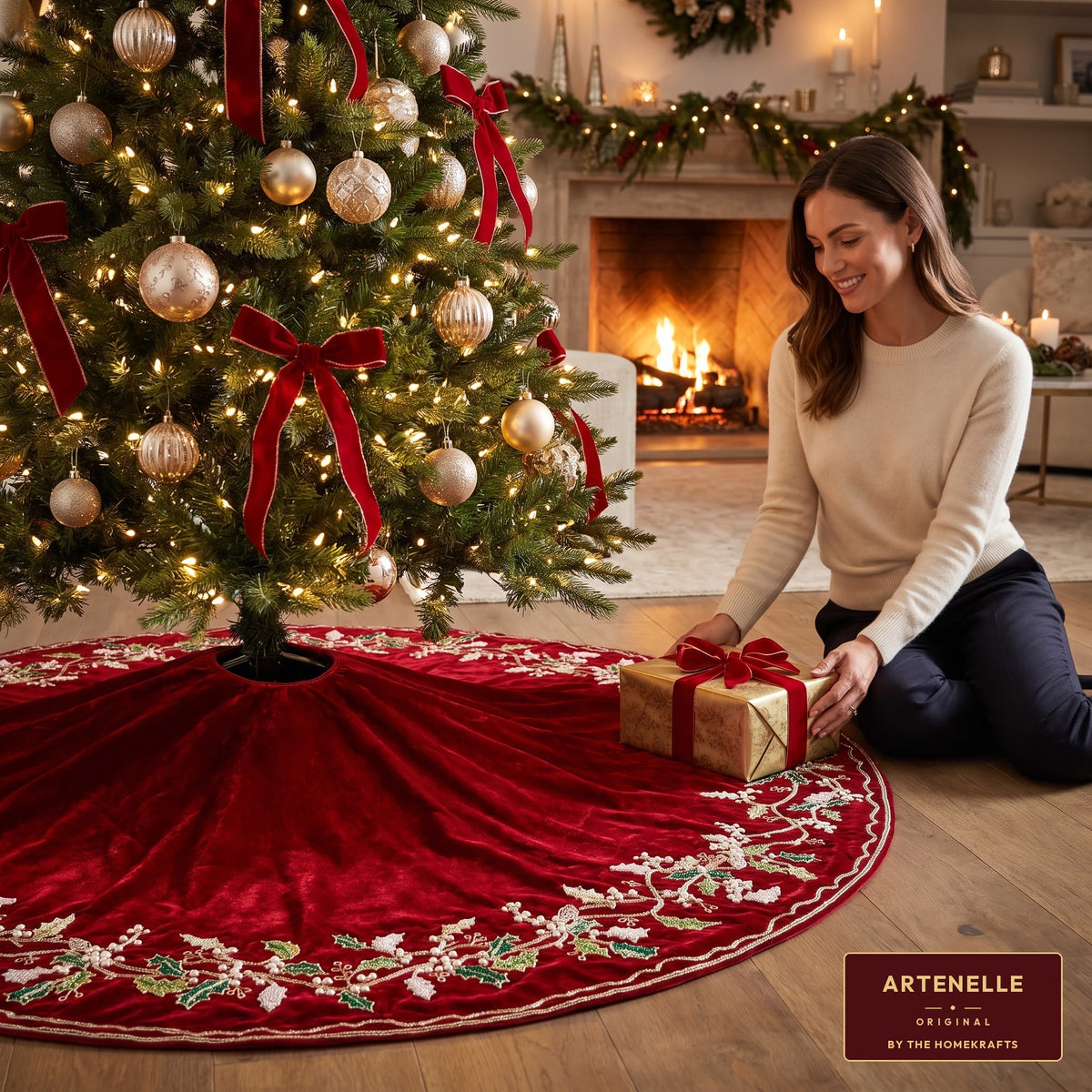 Grand Wreath Red Velvet Christmas Tree Skirt