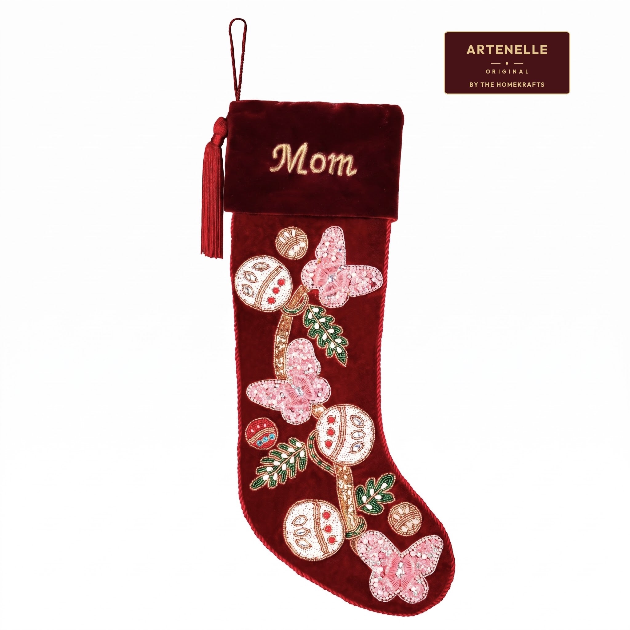 PERSONALISED Butterfly RED VELVET CHRISTMAS STOCKING