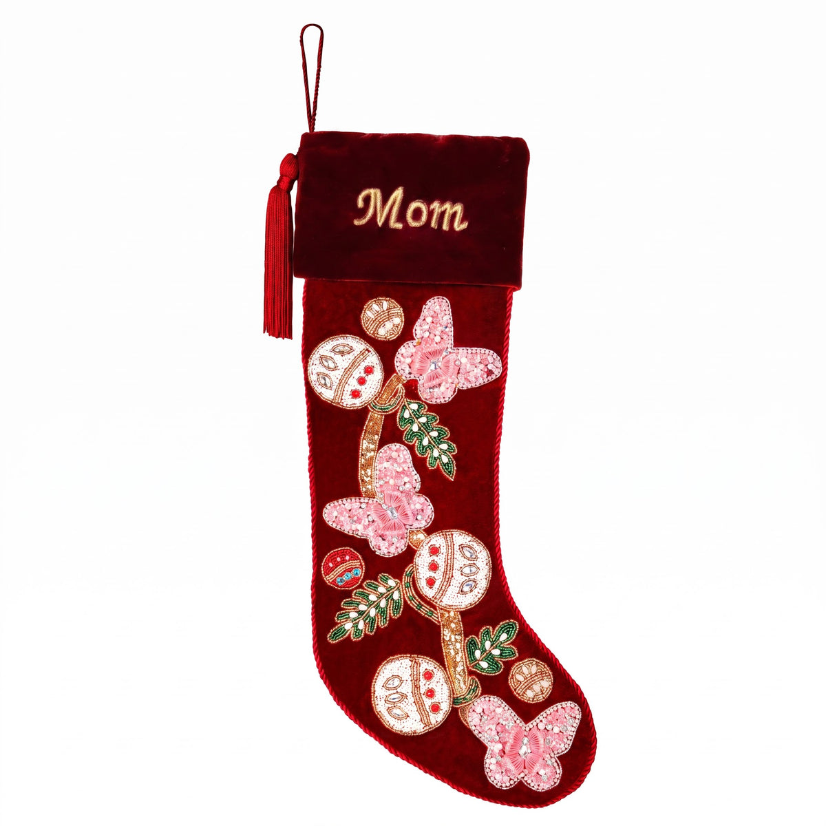 PERSONALISED Butterfly RED VELVET CHRISTMAS STOCKING