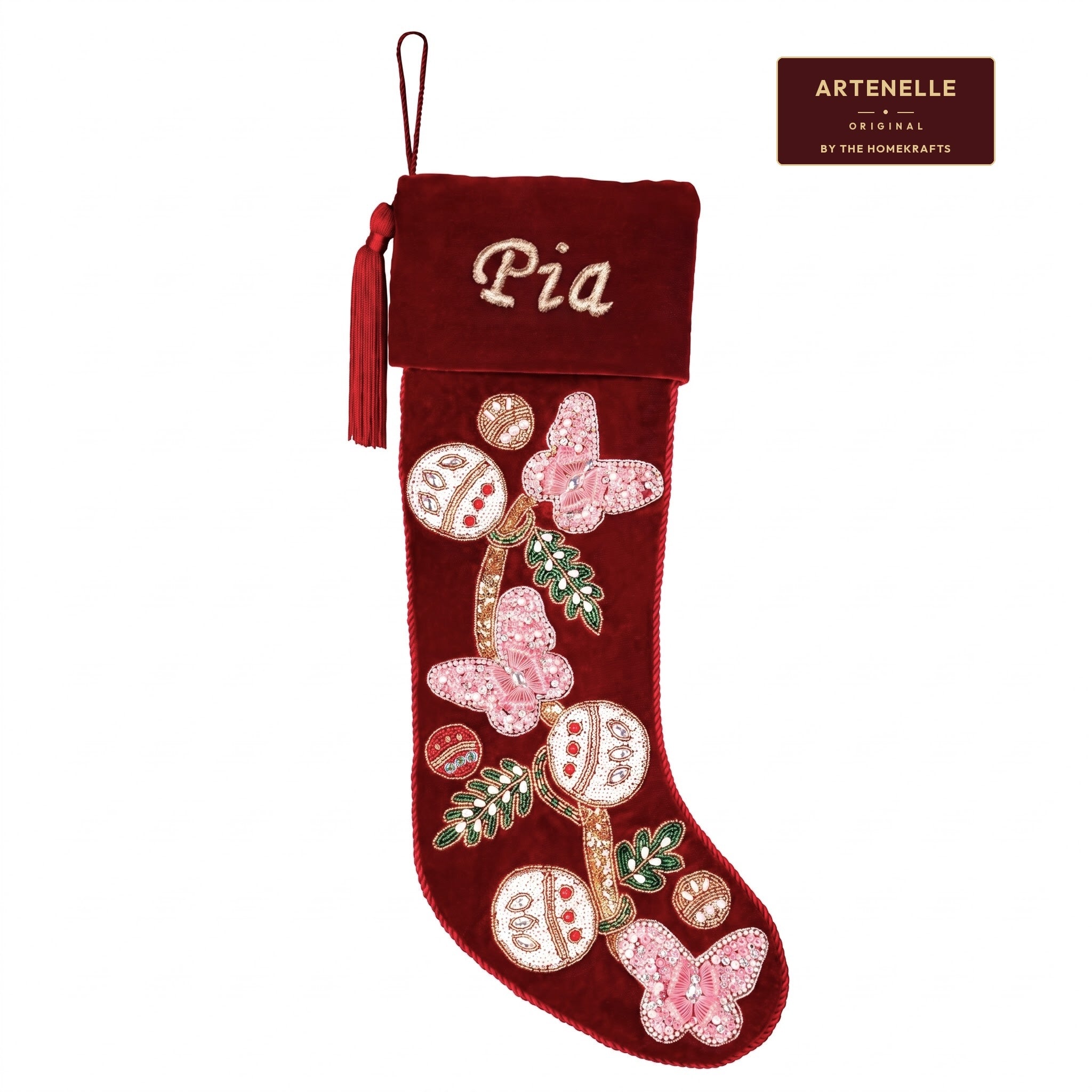 PERSONALISED Butterfly RED VELVET CHRISTMAS STOCKING
