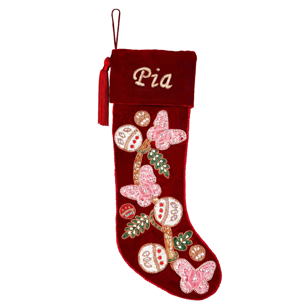 PERSONALISED Butterfly RED VELVET CHRISTMAS STOCKING