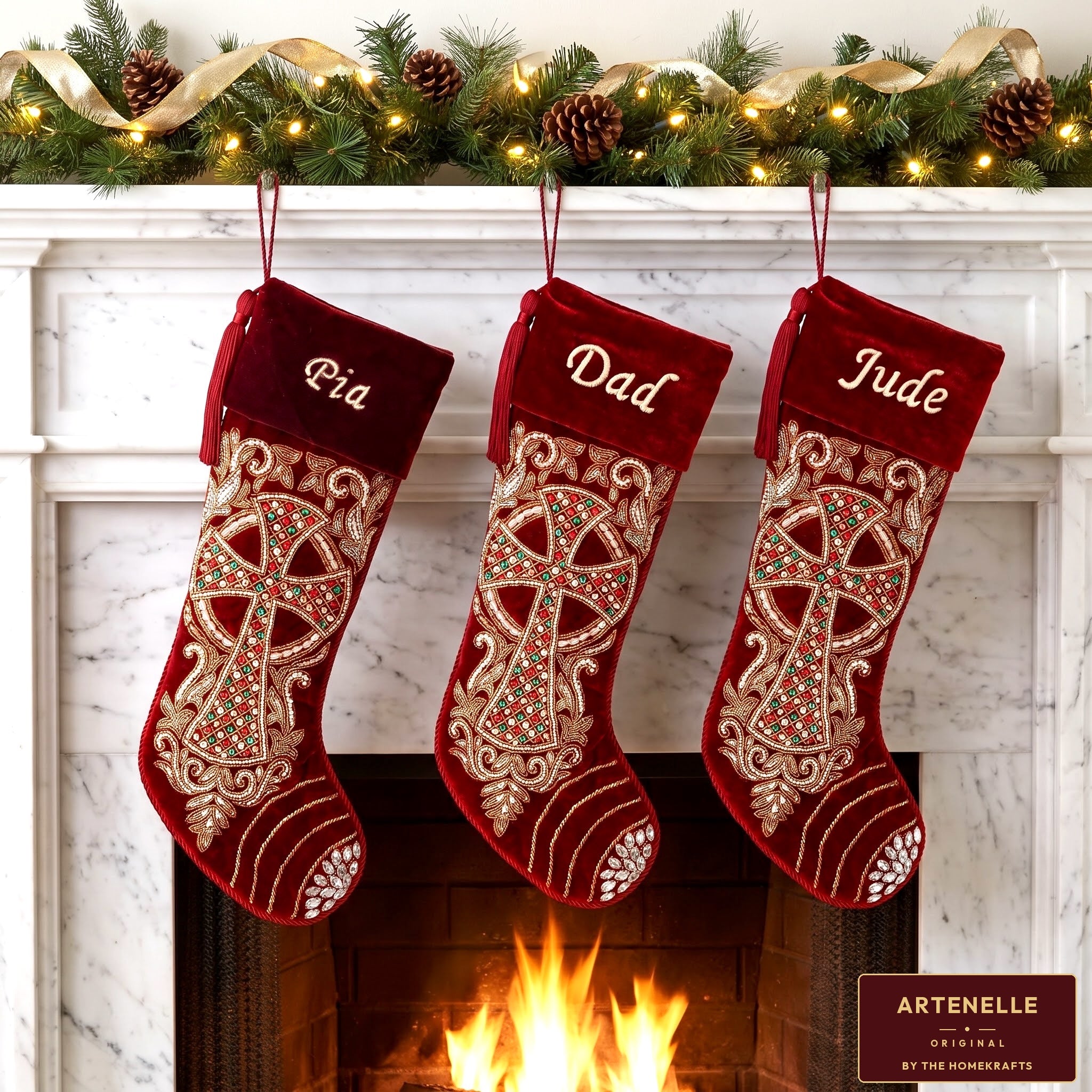 PERSONALISED Grand Cross Beaded Christmas stocking