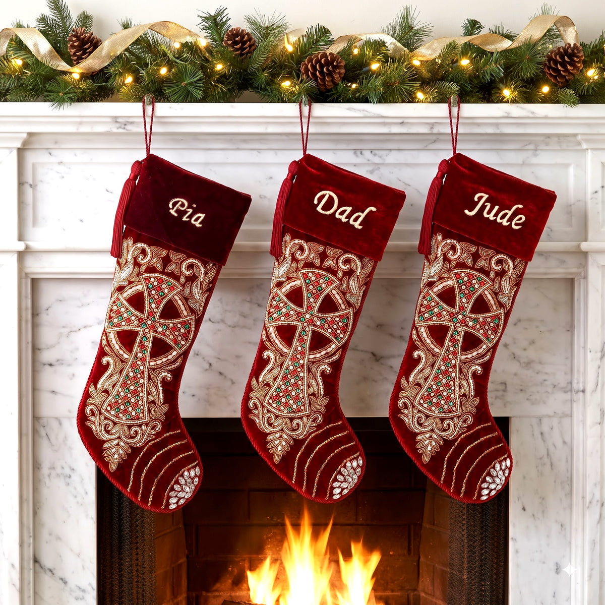 PERSONALISED Grand Cross Beaded Christmas stocking