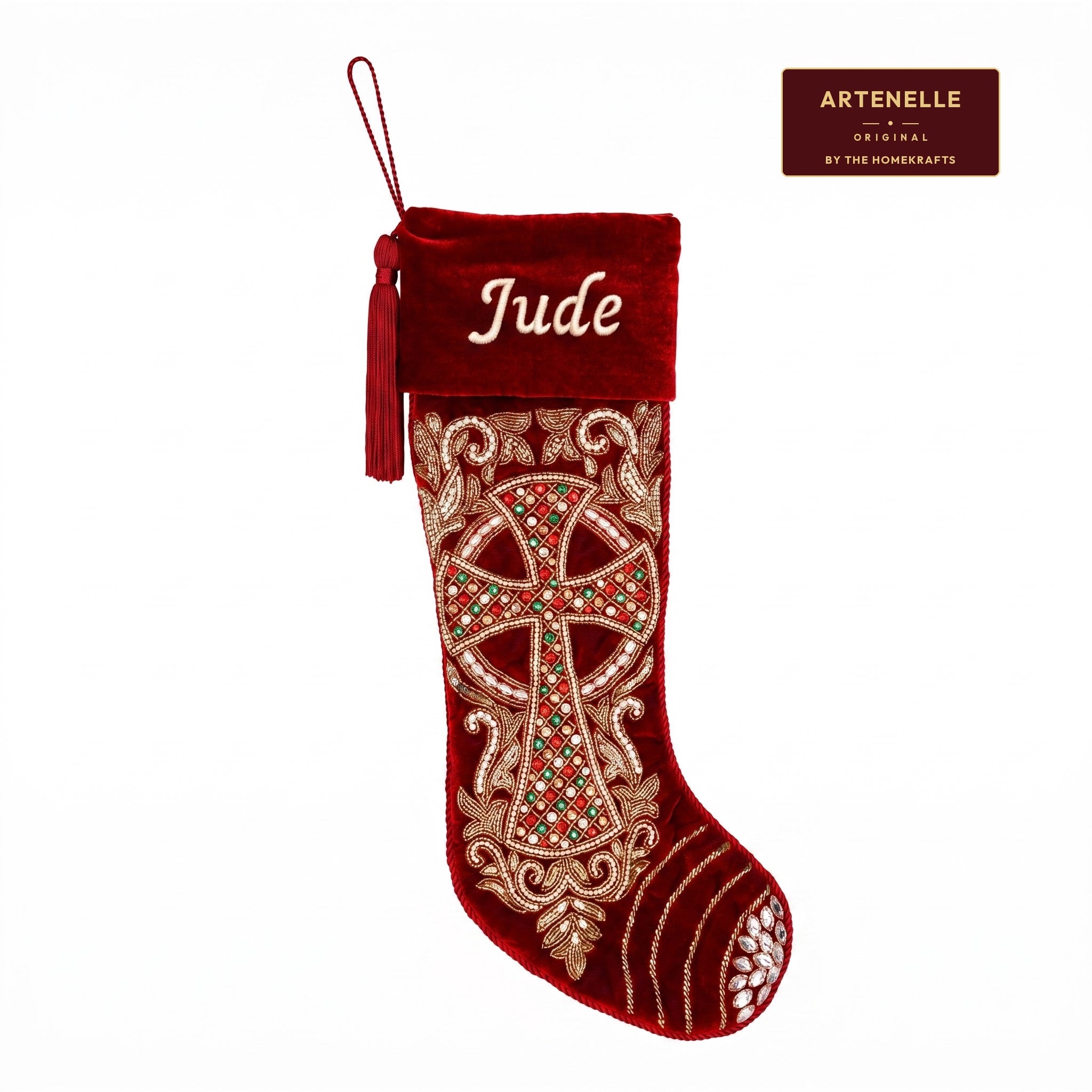 PERSONALISED Grand Cross Beaded Christmas stocking