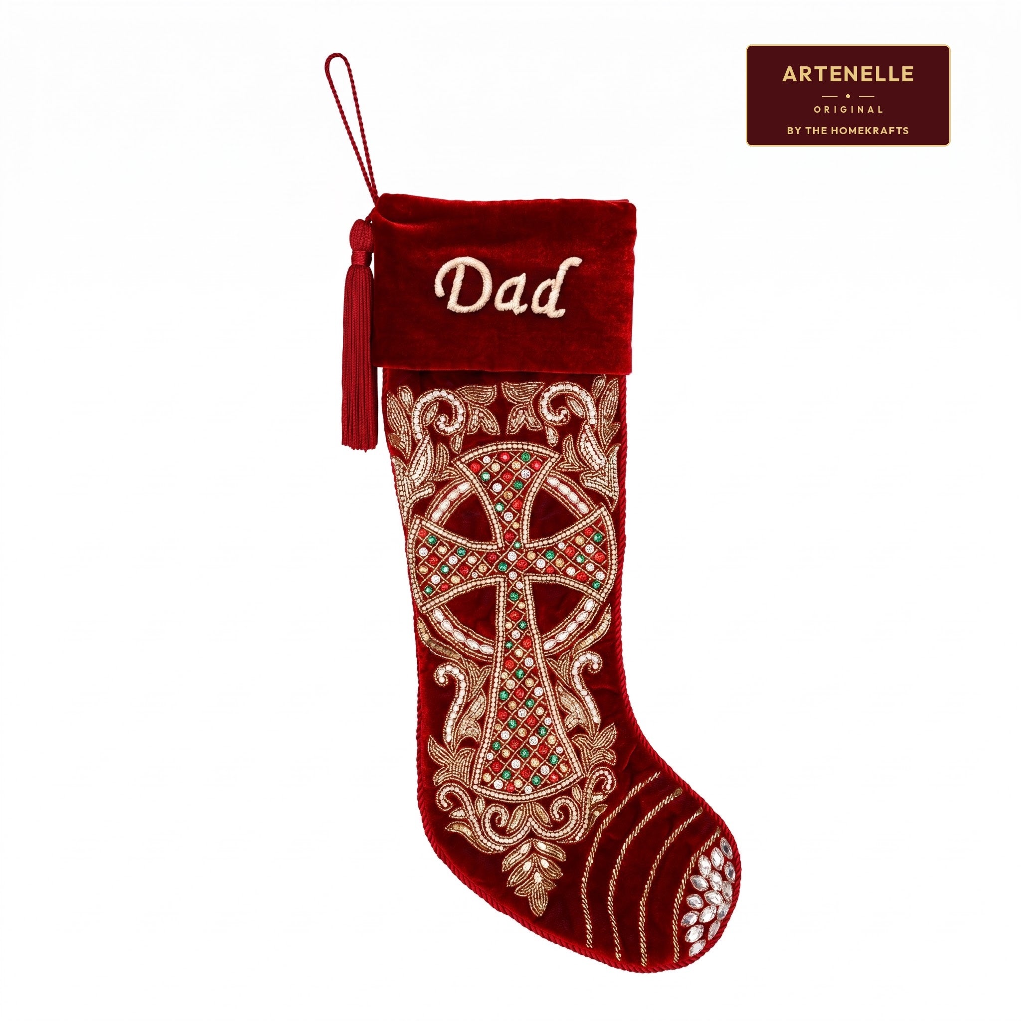 PERSONALISED Grand Cross Beaded Christmas stocking