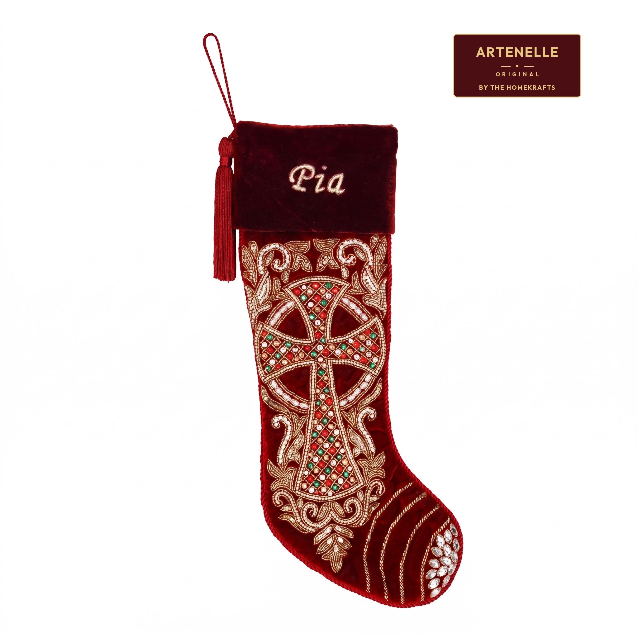 PERSONALISED Grand Cross Beaded Christmas stocking