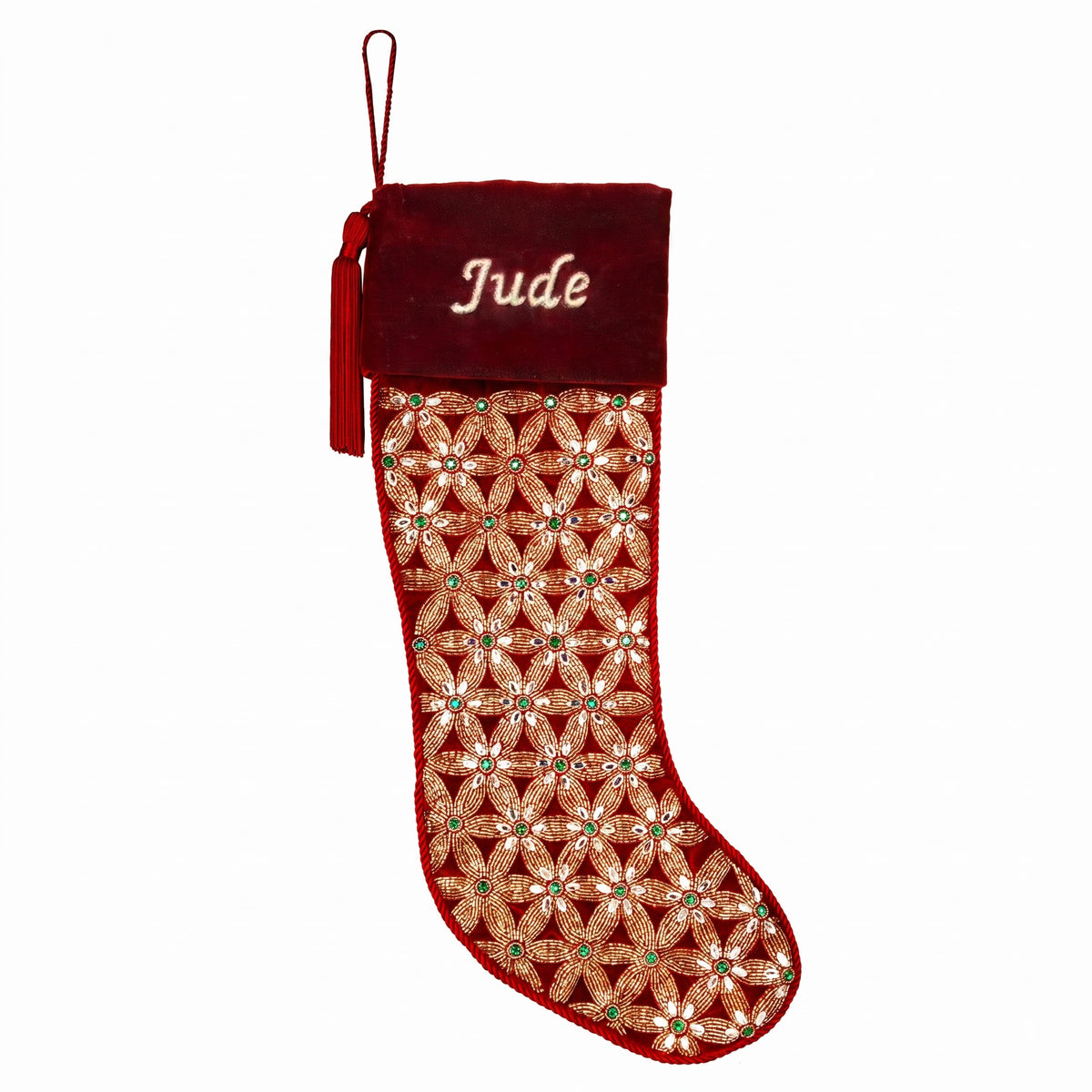 PERSONALISED Holiday Mosaic RED VELVET CHRISTMAS STOCKING