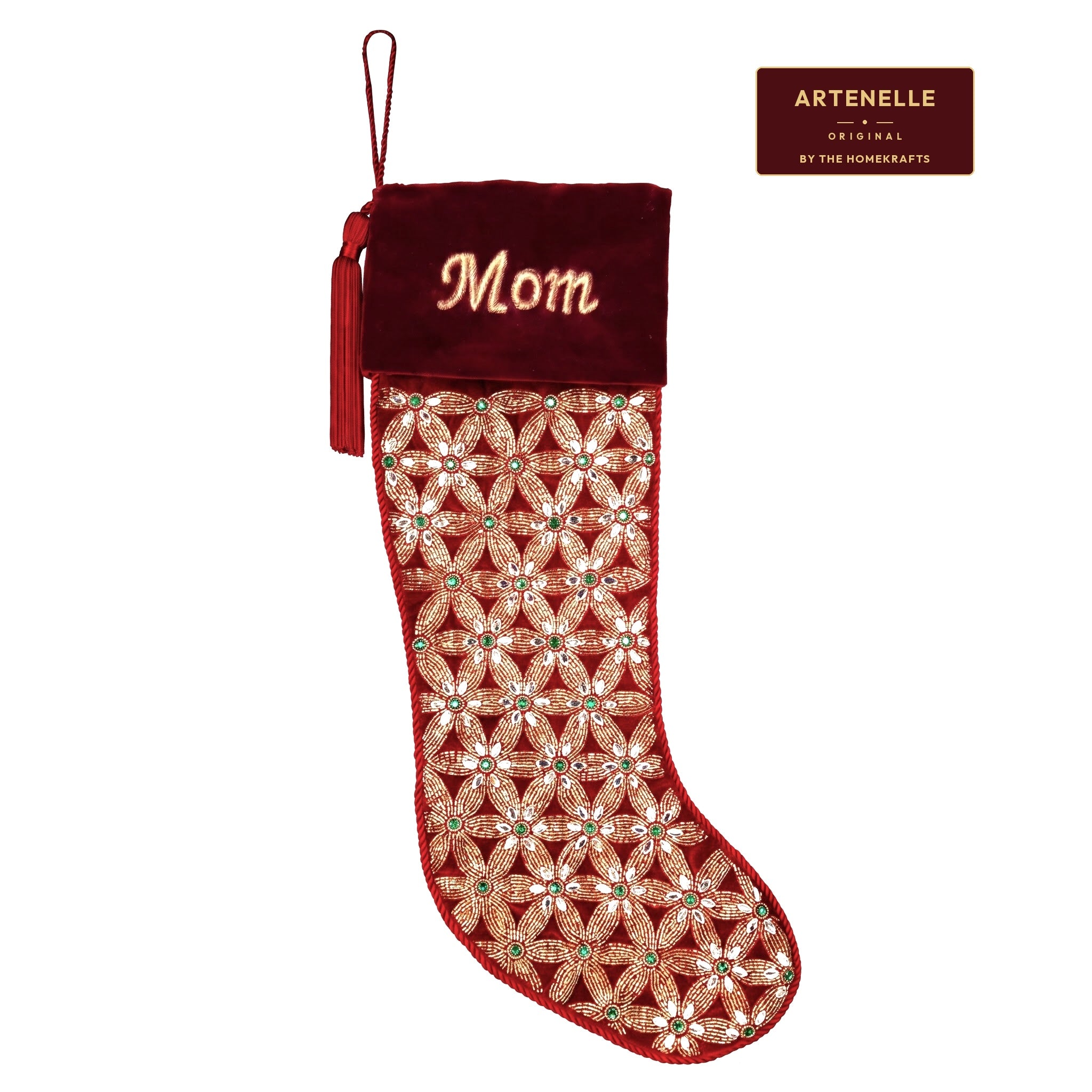 PERSONALISED Holiday Mosaic RED VELVET CHRISTMAS STOCKING
