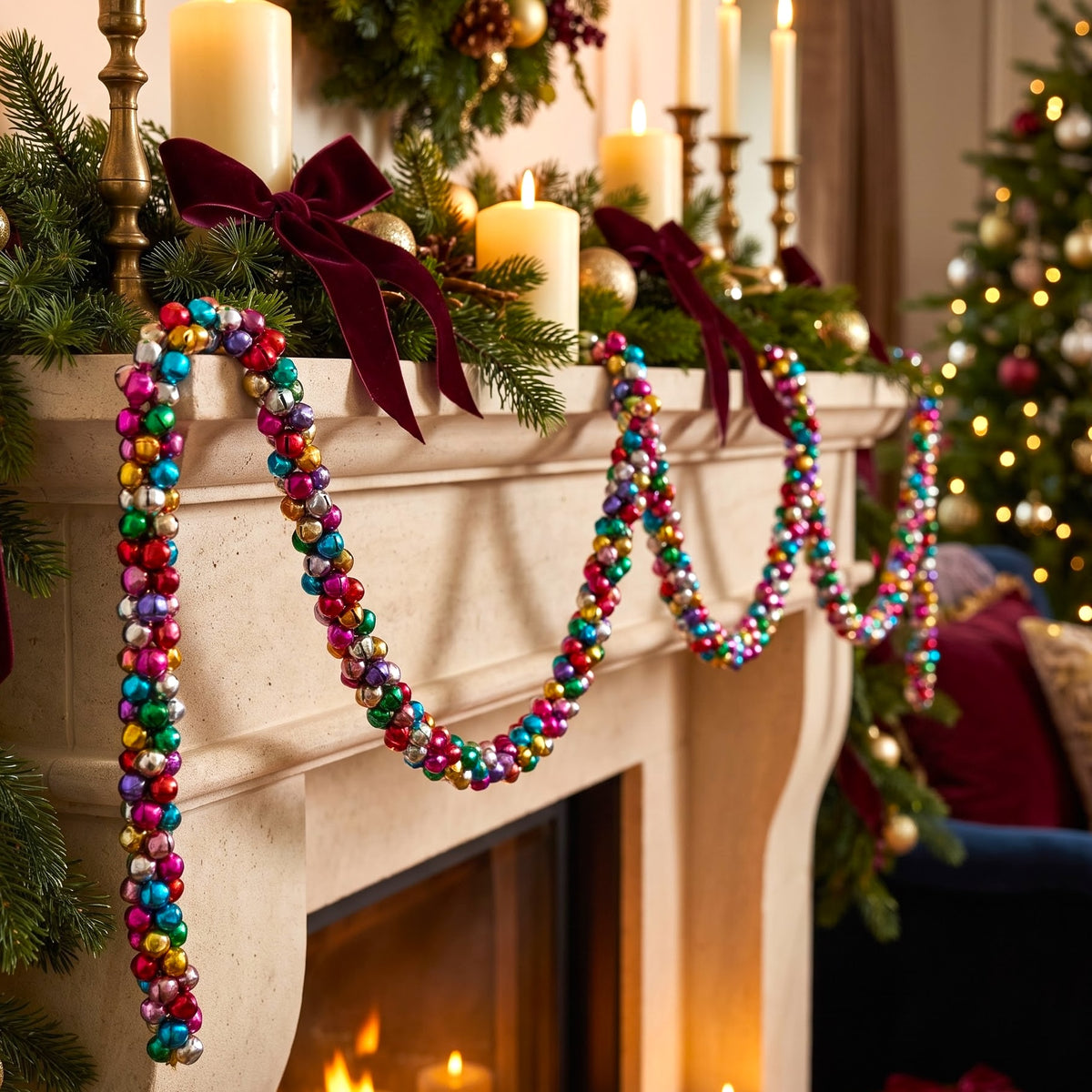 6 Feet Multicolor Christmas Garland bells beads - 1 Pc
