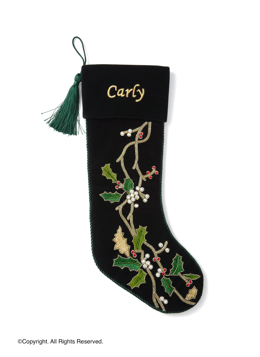 PERSONALISED FLORAL WREATH GREEN CHRISTMAS WREATH STOCKING