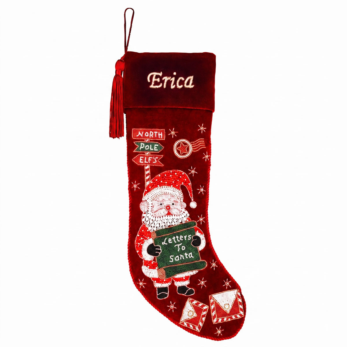 Personalized Letters To Santa Red Velvet Christmas Stocking
