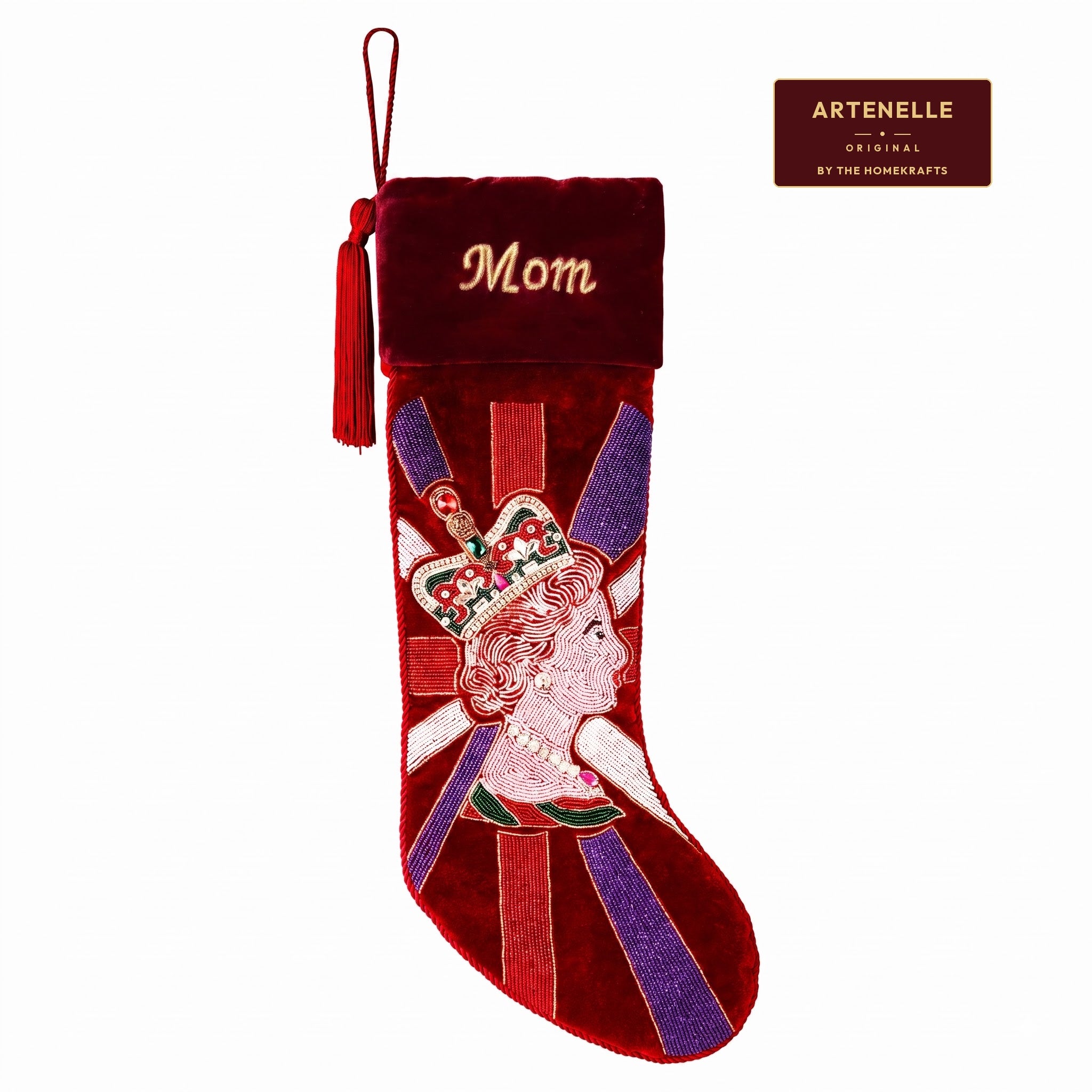 Personalized Royal Queen beaded Red Velvet Christmas Stocking
