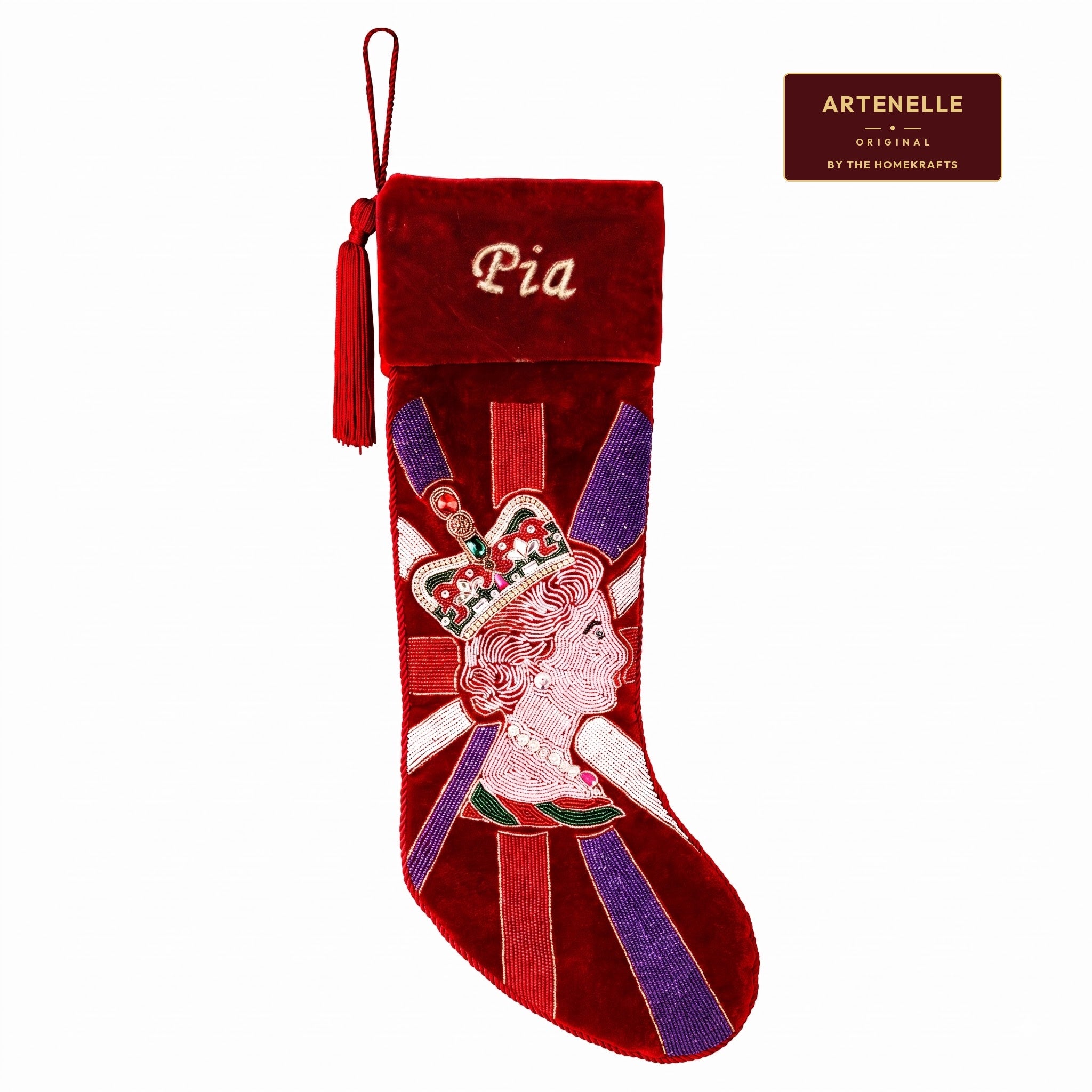Personalized Royal Queen beaded Red Velvet Christmas Stocking