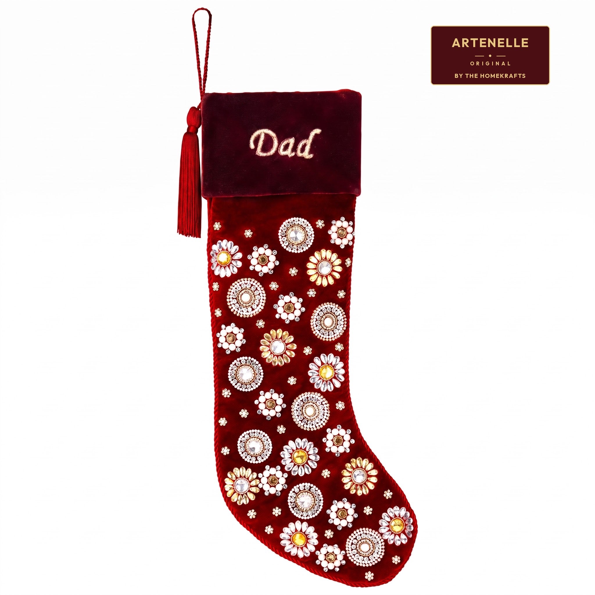 Beaded Jeweled Personalized Red Velvet Christmas Stocking