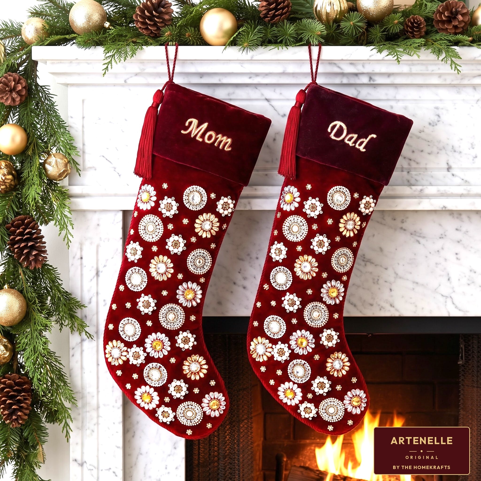 Beaded Jeweled Personalized Red Velvet Christmas Stocking